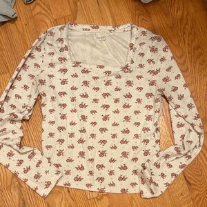 Urban Outfitters Cream and Red Floral Blouse